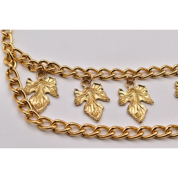 Vintage Statement Leaf Charm Chain Belt Gold Chunky Adjustable Fall Autumn 1980s main image 6